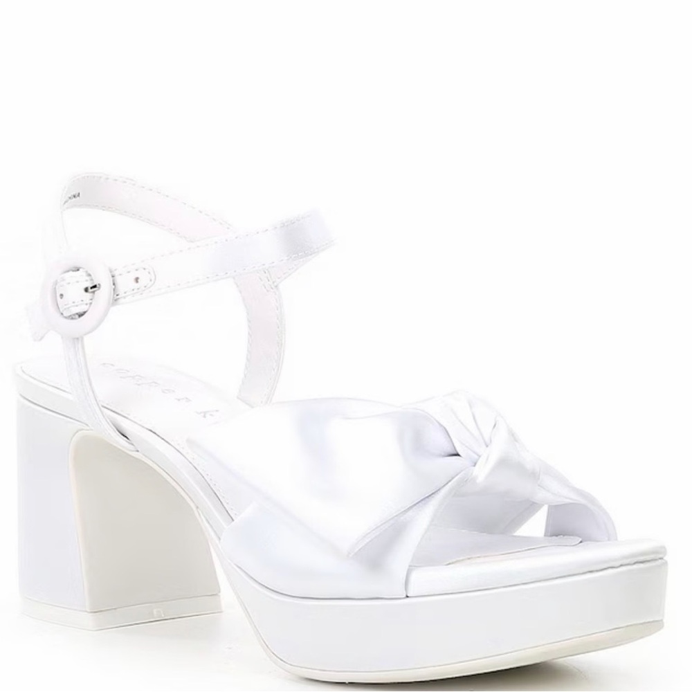 Copper Key White Knotted Platform Block Heel Sandal